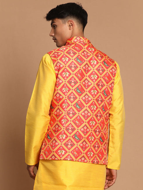 Men's Red Patola Print Nehru Jacket